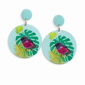 Tropical Bird Earrings with Green and Pink Accents